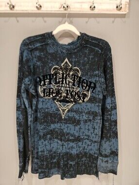 Affliction Blue and Black Long-Sleeve Graphic Tee NWOT